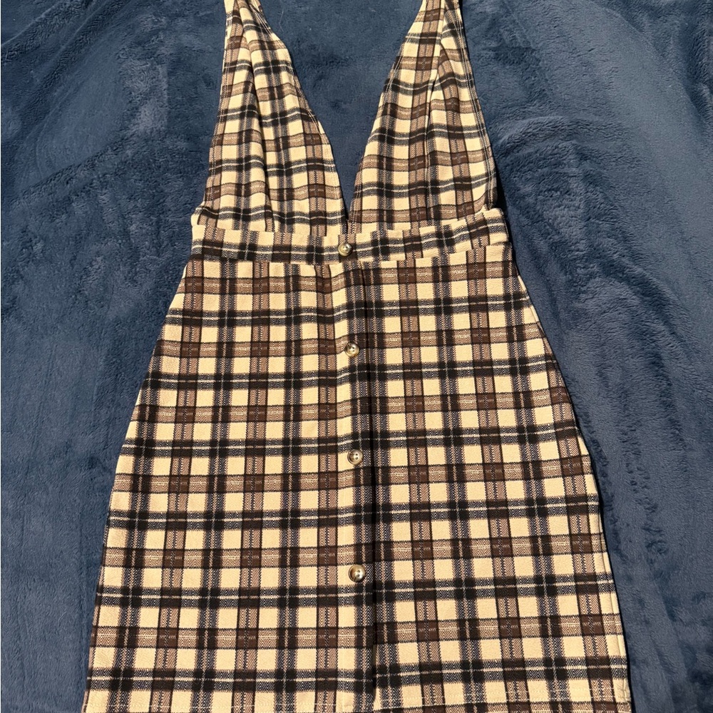 SHEIN Black and Cream Plaid Midi Dress Sleeveless Casual